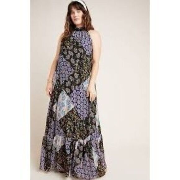 Maeve Anthropologie Multicolor Halter Paisley Patchwork Katrina Maxi Dress Large - Picture 1 of 10